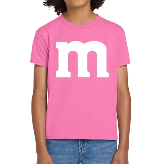 Funny Letter M Halloween Shirt – Youth Costume Tee – Graphic T-Shirt for Kids & Teens – Azalea XS