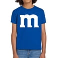 thumbnail image 1 of Funny Letter M Halloween Shirt – Youth Costume Tee – Graphic T-Shirt for Kids & Teens – Royal Blue Large, 1 of 1
