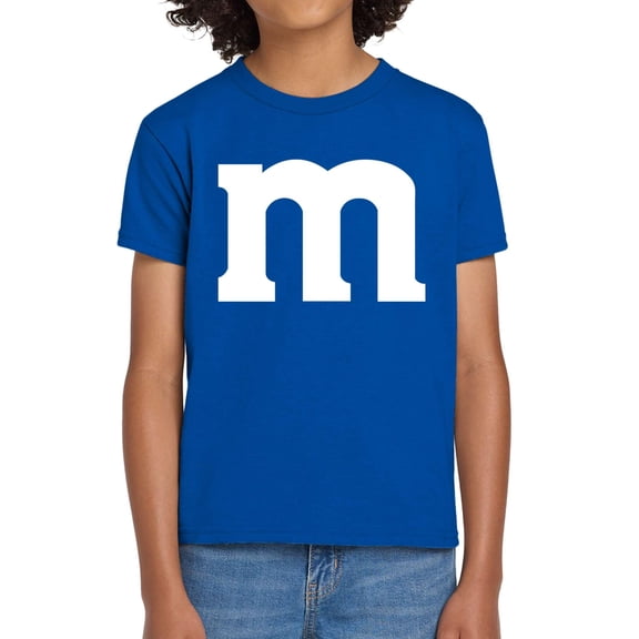 Funny Letter M Halloween Shirt – Youth Costume Tee – Graphic T-Shirt for Kids & Teens – Royal Blue XS