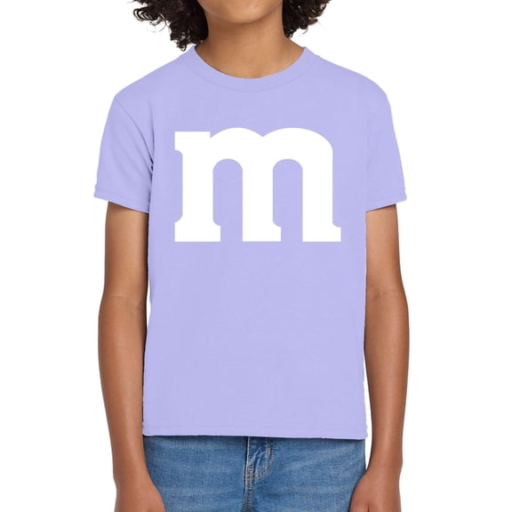 Funny Letter M Halloween Shirt – Youth Costume Tee – Graphic T-Shirt for Kids & Teens – Violet XS