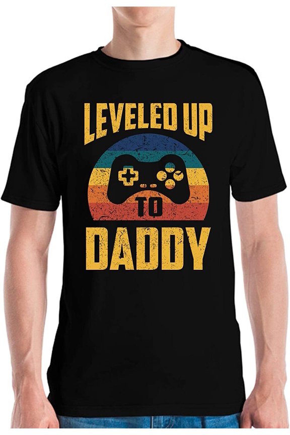 Funny Leveled Up to Daddy Dad Soon to be Father Gamer Gaming T-Shirt for Men