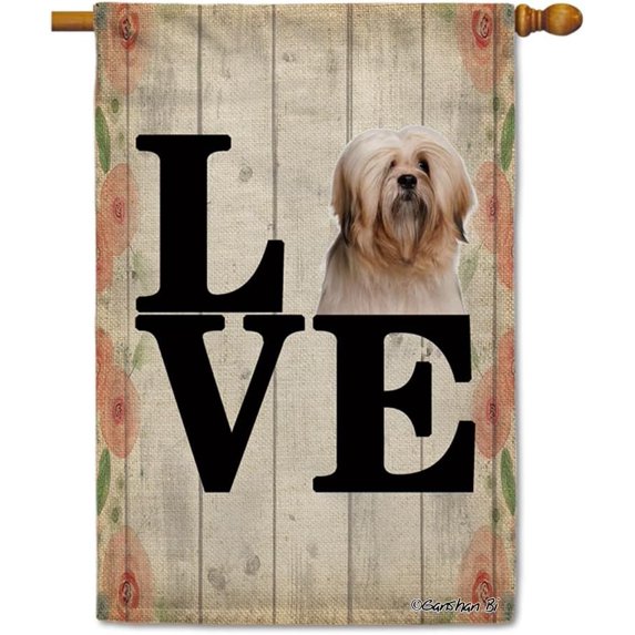 Funny Lhasa Apso Dog House Flag Love Valentine''s Decoration Flag Banner for Yard Outside Double Side 28X40 Inch