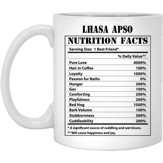 Funny Lhasa Apso Nutritional Facts Coffee Mug Dogs Lovers Birthday Gifts 2022 Christmas Nutrition Cup Ceramic White 11oz
