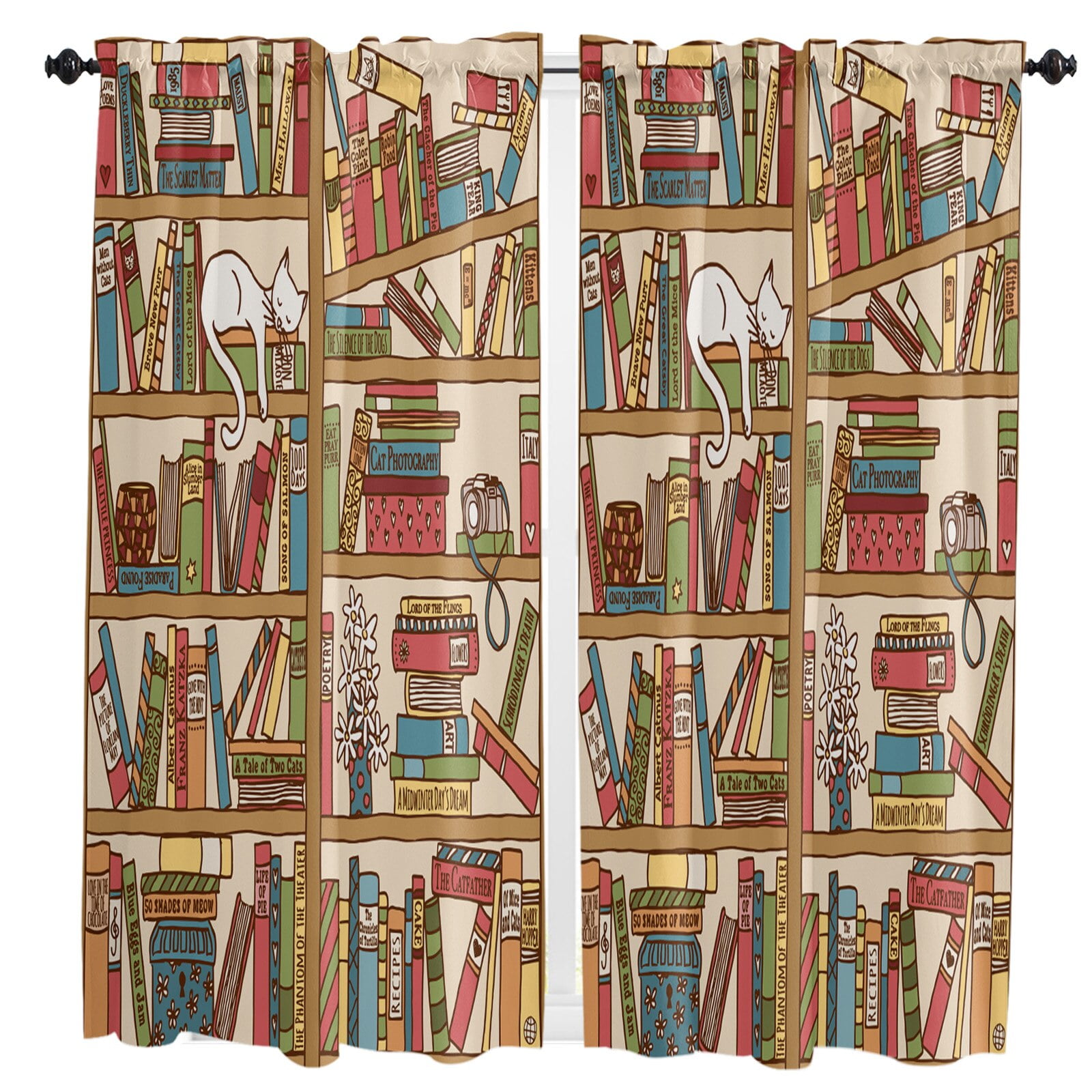 Funny Library Book Bookshelf Wall Textbook Curtain For Living Room