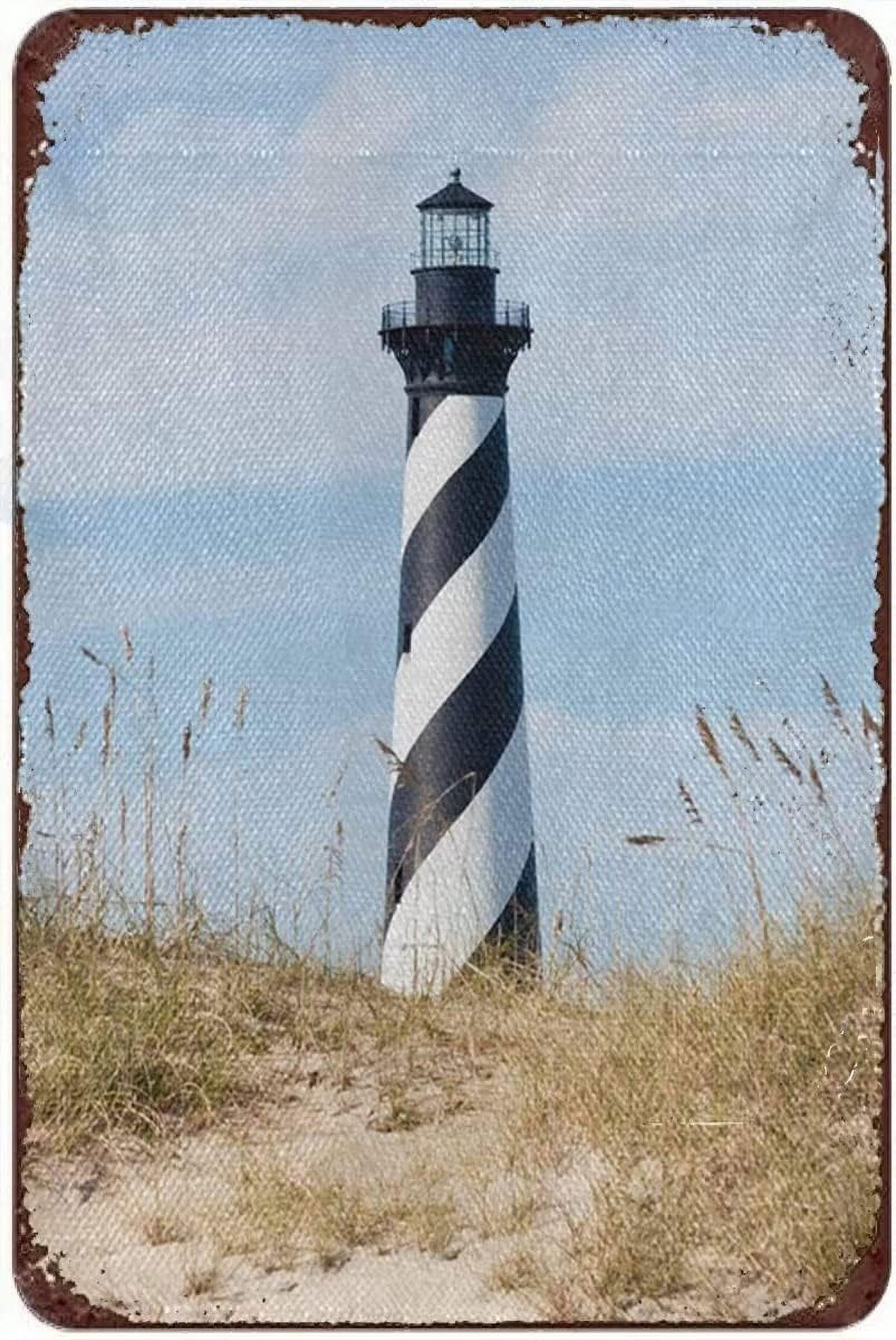 Funny Lighthouse Towers Beach Blue Sky Antique Metal Tin Sign Rustic