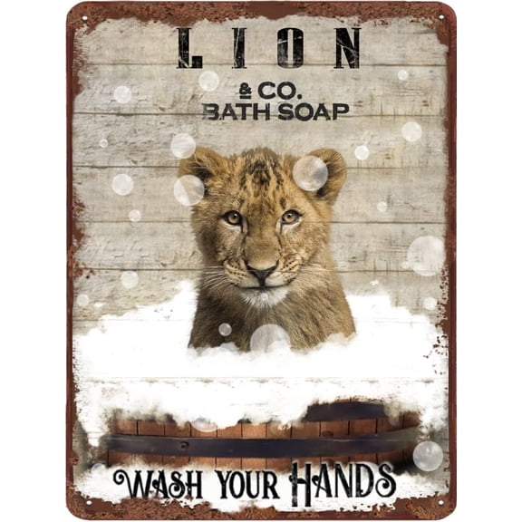 Funny Lion Bathroom Metal Tin Sign Lion Retro Wall Decor Toilet Posters Wash Your Hands Vintage Tin Sign For Home Office Apartment Hotel 5.5x8 Inch Sign Gift Birthday Housewarming Gift