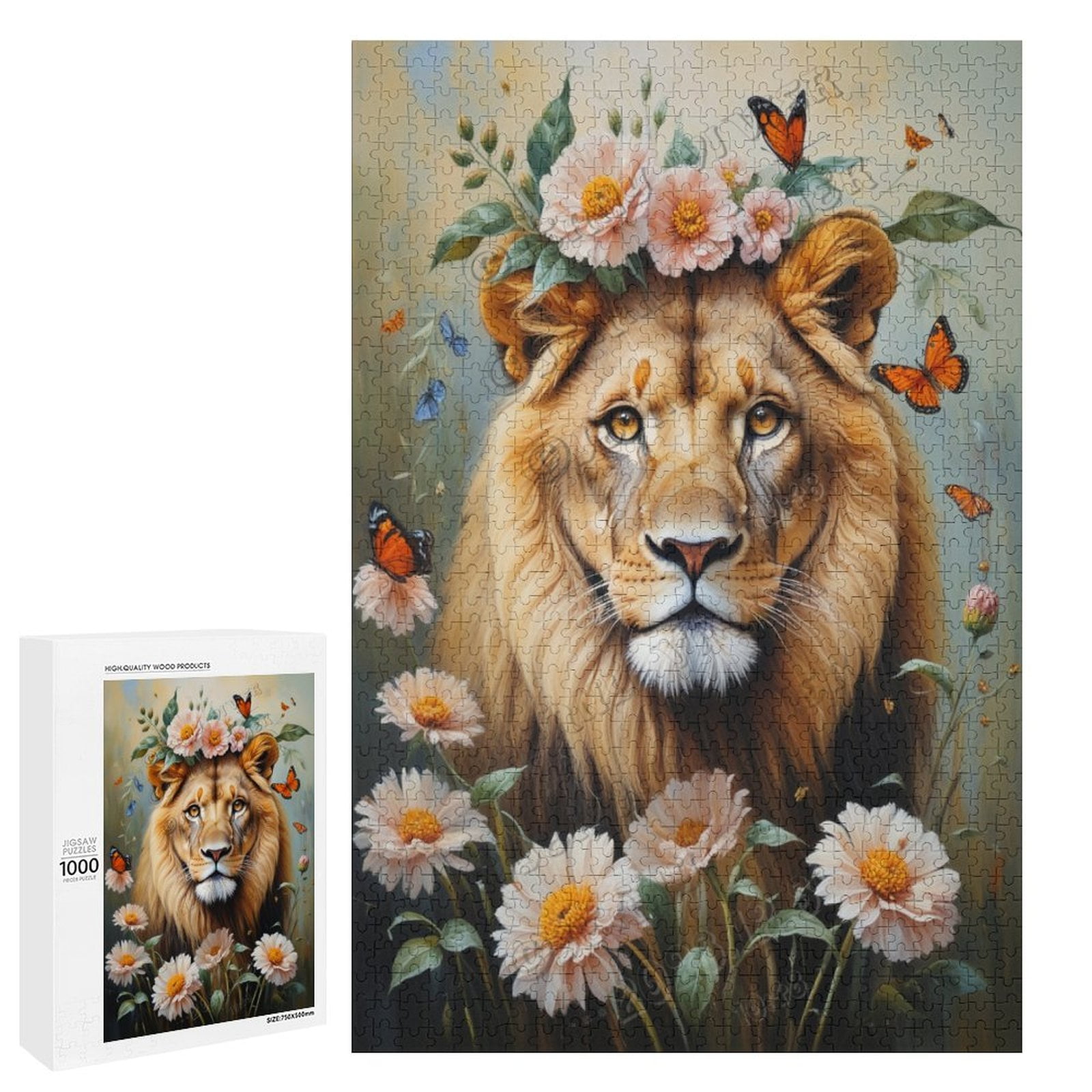 Funny Lion Jigsaw Puzzles for Adults 1000 Piece Jigsaw Puzzles for Adults Challenging Game Woodland Animal Puzzles, Wooden
