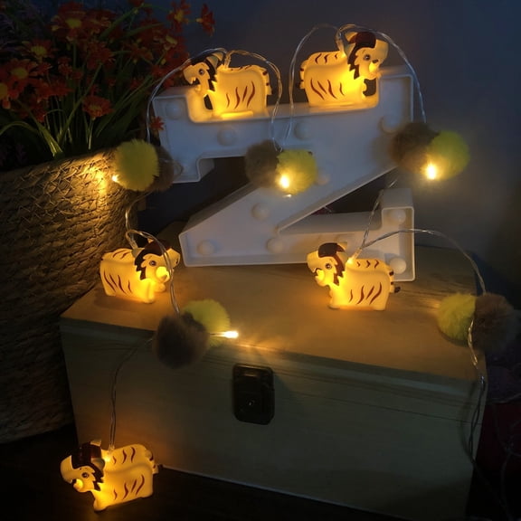 Funny Lion Pom Poms LED String Lights,Battery Operated Lion Decor Night Fairy Light for Halloween Jungle Theme Party