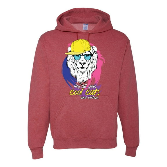 Funny Lion Tiger King Hey All You Cool Cats and Kittens | Mens Animal Lover Hooded Sweatshirt Graphic Hoodie, Vintage Heather Red, X-Large