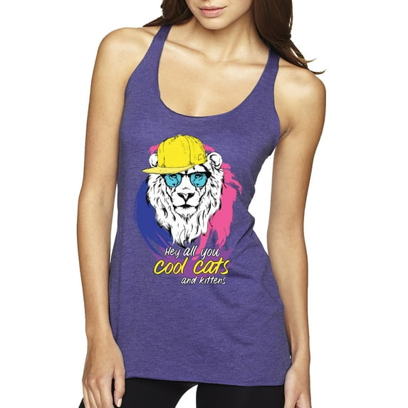 Funny Lion Tiger King Hey All You Cool Cats and Kittens | Womens Animal Lover Premium Tri-Blend Racerback Tank Top, Purple Rush, Medium