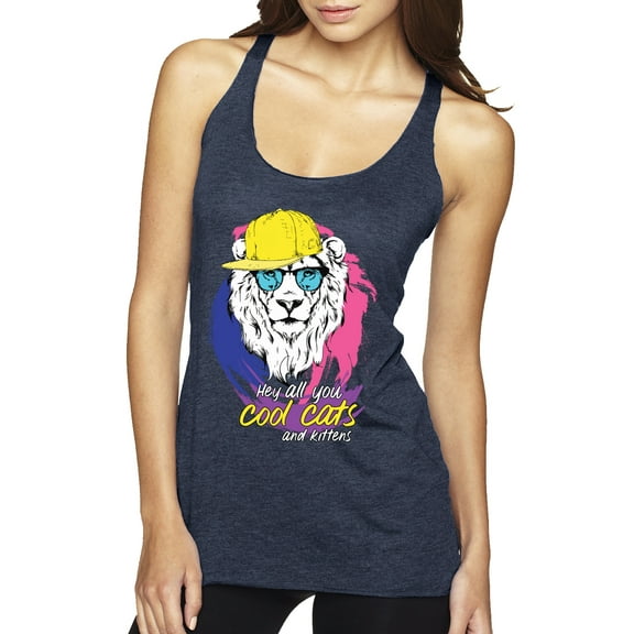 Funny Lion Tiger King Hey All You Cool Cats and Kittens | Womens Animal Lover Premium Tri-Blend Racerback Tank Top, Vintage Navy, Large