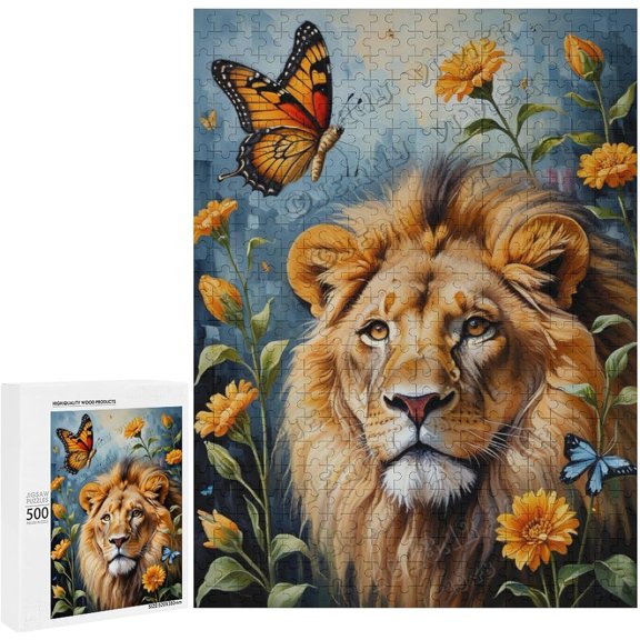 Funny Lion Wooden Jigsaw 500 Piece Puzzle - Unique Wooden Puzzles for Adults, Cool Puzzle Brain Teaser - Gift for Friends and Family - Unique Game Nigh Gift