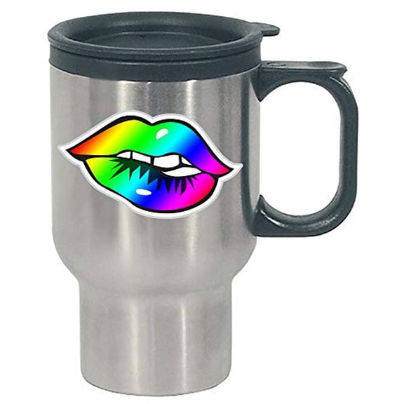 Funny Lips - Bright Colors Kiss Print Makeup Lipstick Gloss Humor - Stainless Steel Travel Mug