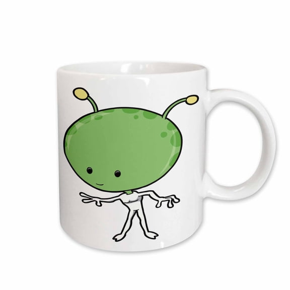 3drose, Funny Little Big Headed Alien Cartoon Character, 15oz Mug