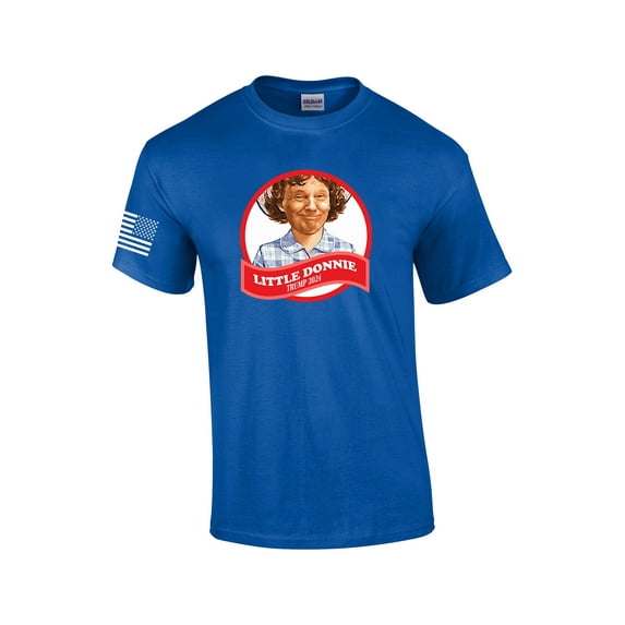 Funny Little Donnie American Flag Sleeve Mens Short Sleeve T-shirt Graphic Tee-Heather Royal-5xl