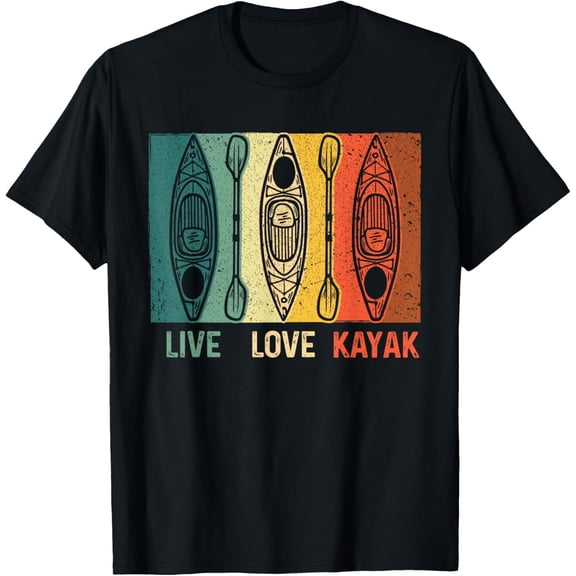 Funny Live Love Kayak Art For Men Women Kayaker Kayak Lover T-ShirtMen and women, Black T-shirt, size: Extra large