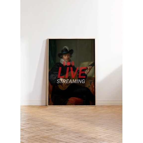 Funny 'Live Streaming' Vintage Portrait Print Eclectic Art Home Decor Office Wall Art