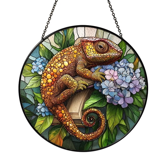 Funny Lizard Glass Suncatcher, Stained Reptile Window Art with Glasses, Lighthearted Nature Inspired Decor