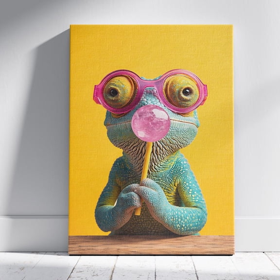 Funny Lizard Wall Art, Chameleon with Candy Poster, Colorful Animal, Quirky , Poster Print Only