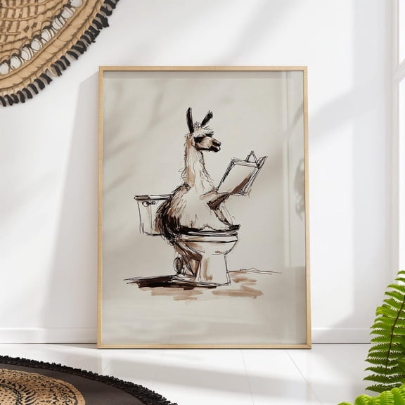 Funny Llama Bathroom Art Print, Quirky Toilet Humor Decor, Farmhouse Powder Room Decor Unframed Paper Print