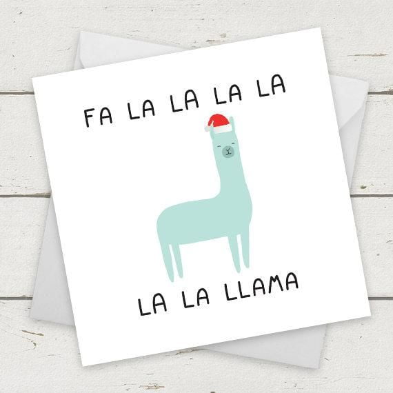 Funny Llama Christmas Card Fa La La La La Llama Design Envelope Included, Blank Inside Perfect Holiday Greeting for Friends and Family