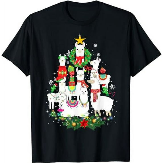 Funny Llama Christmas Tree Alpaca Xmas Lights Holiday Gifts T-Shirt