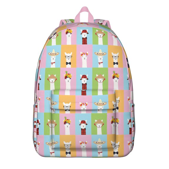 Funny Llama Face Print Laptop Backpack for Students, Spacious and Waterproof School Bag with Cute Cartoon Design