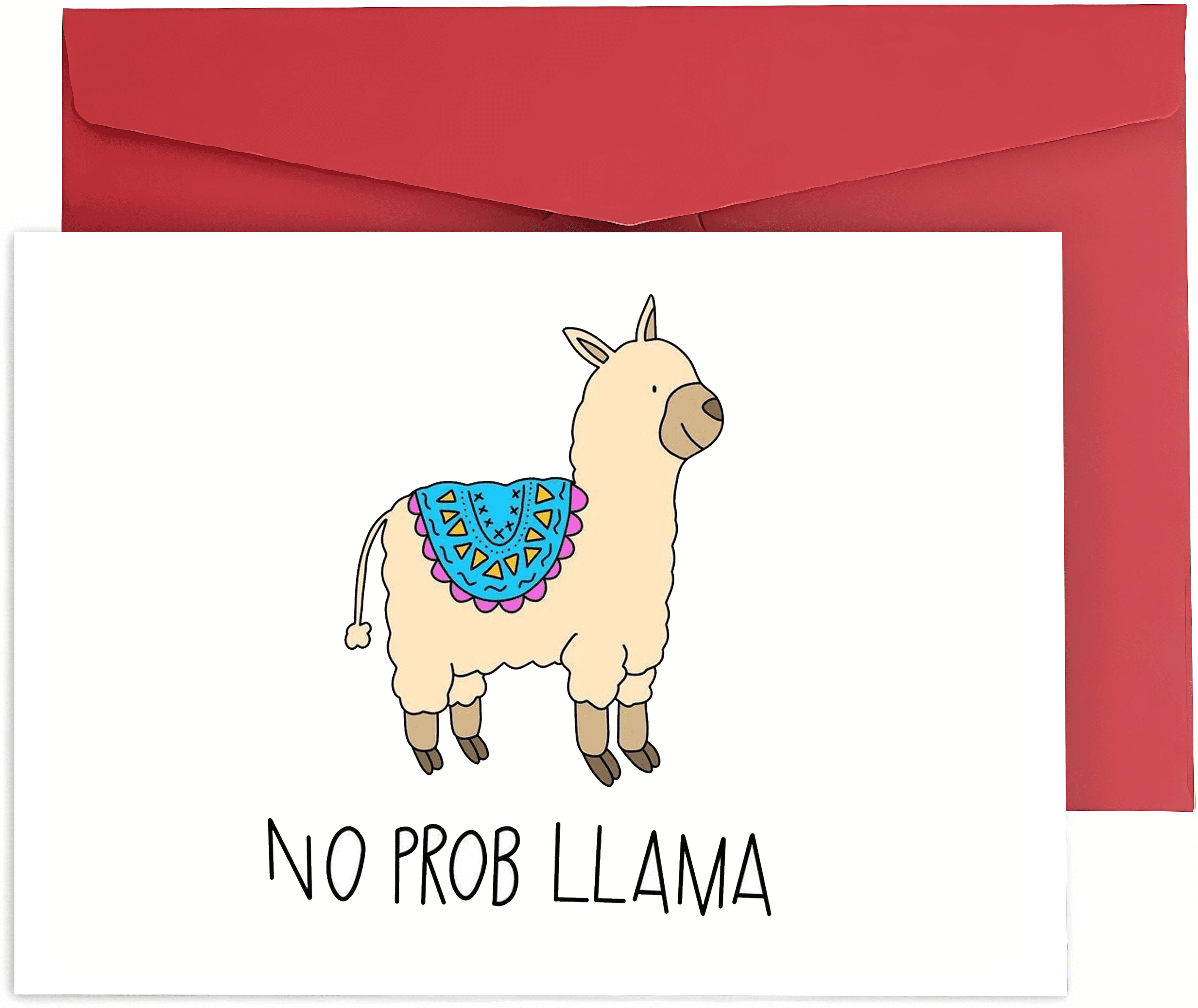 Funny Llama Greeting Card - "No Prob Llama" Design - Cute Illustration, Blank Inside, Envelope Included - Perfect for Any Occasion
