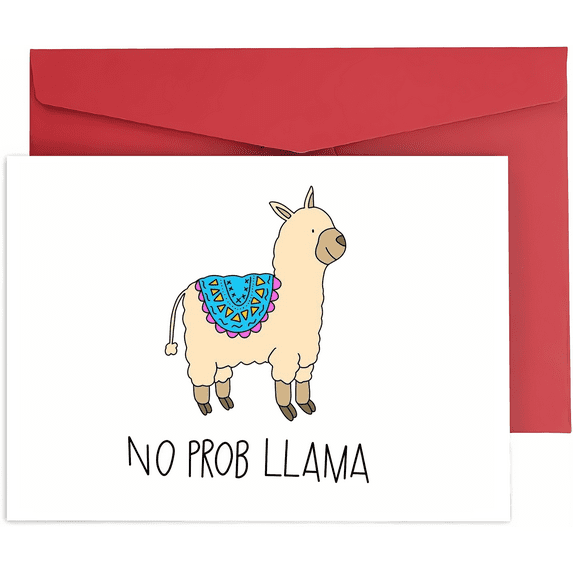 Funny Llama Greeting Card - "No Prob Llama" Design - Cute Illustration, Blank Inside, Envelope Included - Perfect for Any Occasion
