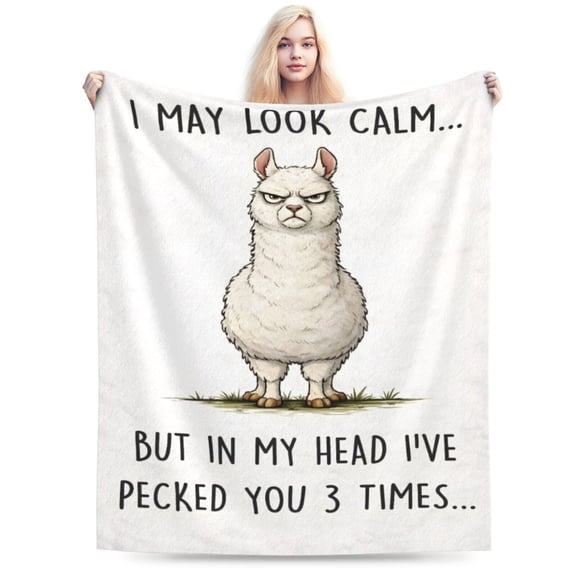 Funny Llama Lover Gift Throw Blanket Cute Angry Llama Humor Pattern Blanket Cozy Soft Home Decor Gift for Animal Lovers 50x40