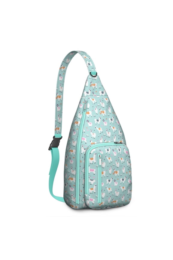 Funny Llama Sling Backpack&nbsp;- Playful Llama Face & Pattern Crossbody Bag, Multi-Pocket Travel Pack for Photography & Hiking