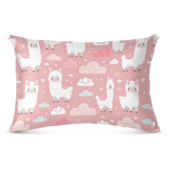 Funny Llama and Clouds Plush Pillow Cases Queen Size Ultra Soft Warm Pillowcases with Zipper 20"x30"