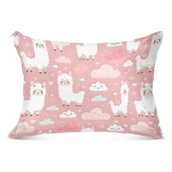 Funny Llama and Clouds Plush Pillow Cases Standard Size Ultra Soft Warm Pillowcases with Zipper 20"x26"