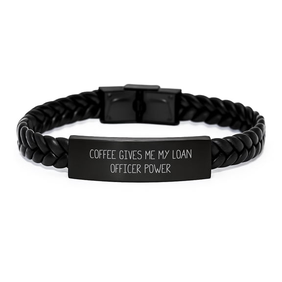 Funny Loan Officer Gifts from Men to Coworkers - Coffee Gives Me My Power Interlaced Leather Bracelet, Christmas Unique Gifts for Loan Officer