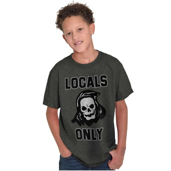 Funny Locals Only Grim Reaper Skull Crewneck T Shirts Boy Girl Teen Brisco Brands L