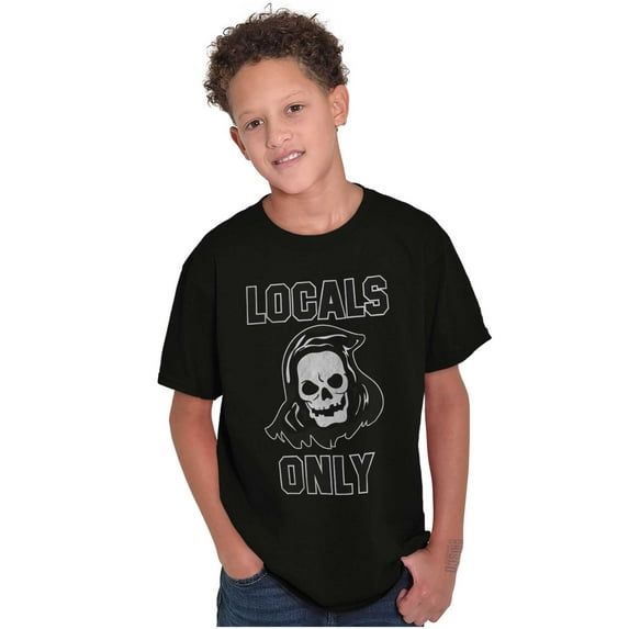 Funny Locals Only Grim Reaper Skull Crewneck T Shirts Boy Girl Teen Brisco Brands X