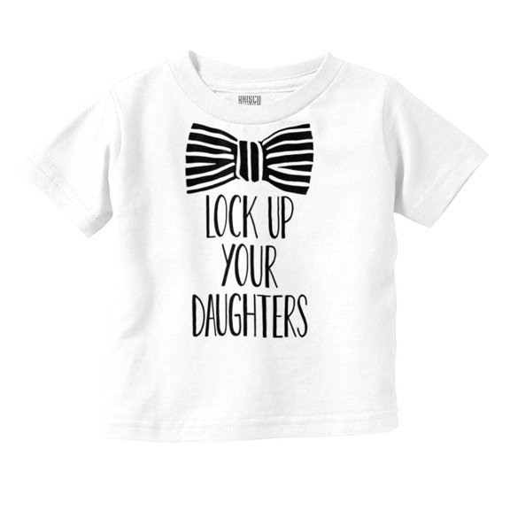 Funny Lock Up Your Daughters Bowtie Youth T Shirt Tee Boys Infant Toddler Brisco Brands 4T