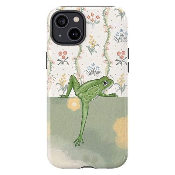 Funny Long Legs Frog Phone Case for iPhone 17 16 15 14 13 12 11 Pro Plus Mini, Cute Vintage Floral Pattern Cover
