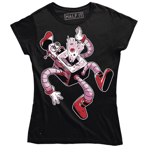 Funny Looking Robot Falling Down Printed Design women's T-Shirt