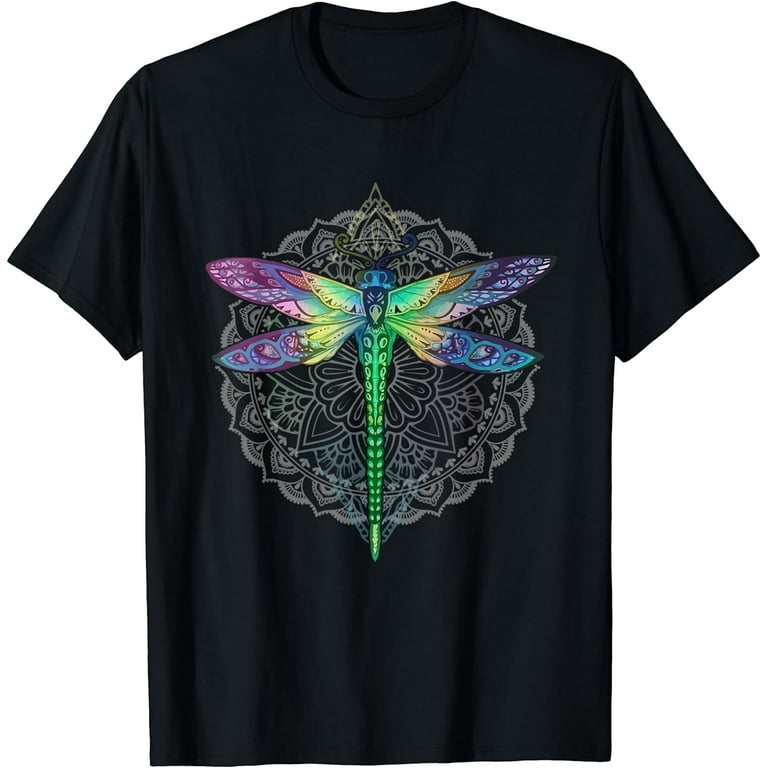 Colorful Mandala Dragonfly T-Shirt - Lotus Flower Tee Colorful Mandala Dragonfly T-Shirt - Lotus Flower Tee