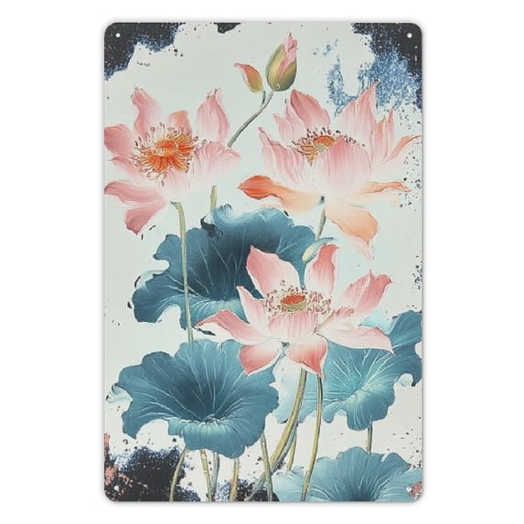Funny Lotus Flowers Vintage Metal Tin Signs Retro Wall Decor for Home Office Cafe Bedroom Garage Garden Decorative Gift 8x12 inch
