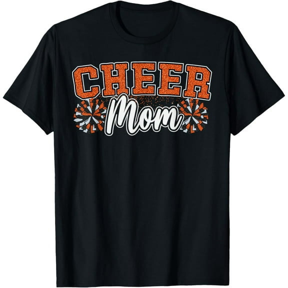 Funny Loud Proud Cheer Mom Mama Cheerleading Orange Pom Poms T-Shirt
