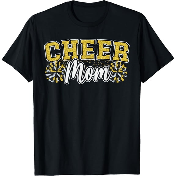 Funny Loud Proud Cheer Mom Mama Cheerleading Yellow Pom Poms T-Shirt Tops Tee