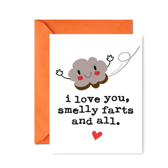 Funny Love Card – "I Love You, Smelly Farts and All" Greeting Card with Envelope – Humorous Card for Partner, Spouse, or Just for Laughs