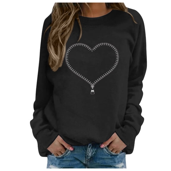 Funny Love Heart Graphic Sweatshirts Women Valentine's Day Casual Printed Long Sleeve Crewneck Fall Plus Size Pullover Sweater