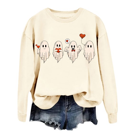 Funny Love Heart Graphic Sweatshirts Women Valentine's Day Lovers Printed Hoodless Sweater Pullover Hoodies