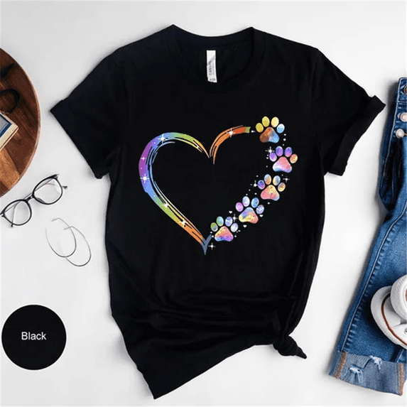 Funny Love Paw Print Print T Shirt Graphic Top Tees Streetwear Punk T-Shirt Women Clothes