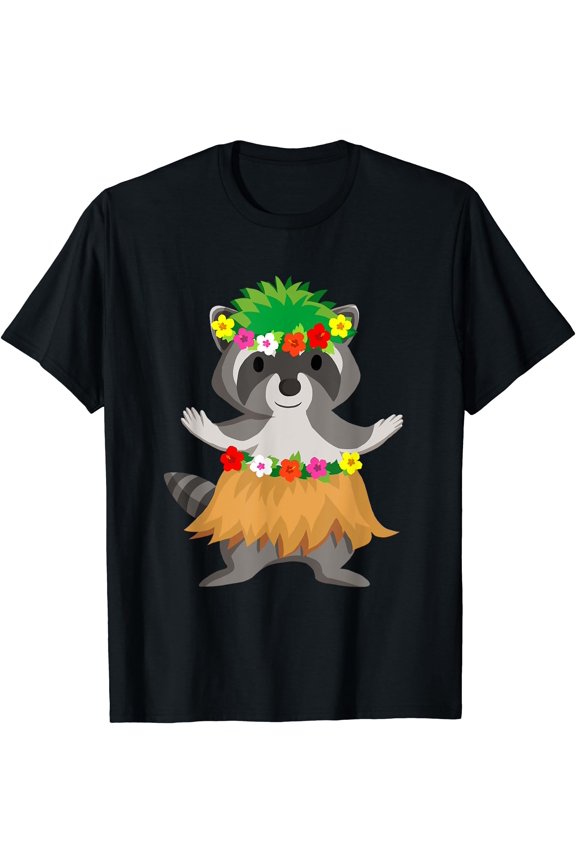 Funny Luau Party Aloha Hawaii Hula Racoon T-Shirt