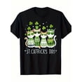 thumbnail image 1 of Funny Lucky Cat Clover Graphic T-Shirt for Men Women St. Patrick's Day, 1 of 6