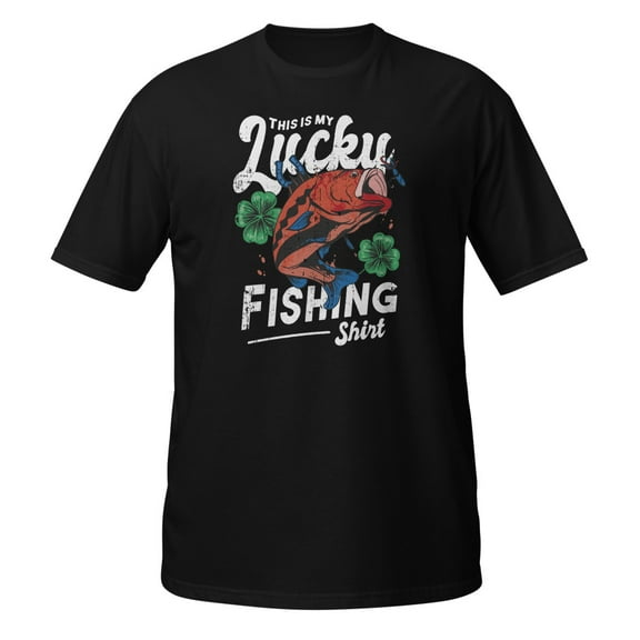 Funny Lucky Fishing Angler 4 Leaf Clover Apparel T-Shirt (Black, S)